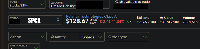 The image displays a screenshot from an online stock trading platform, showing various information about some stocks and their prices. There are two main types of shares shown - stock symbols and quantities. The post features a large portion of the image with the text "SPCX". Based on this context, it seems that the viewer is exploring options related to the SPCX stock market.
