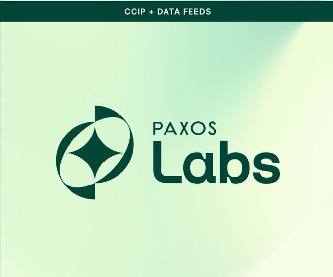 A light green graphic displays the 'Paxos Labs' logo beneath a header reading 'CCIP + DATA FEEDS'.