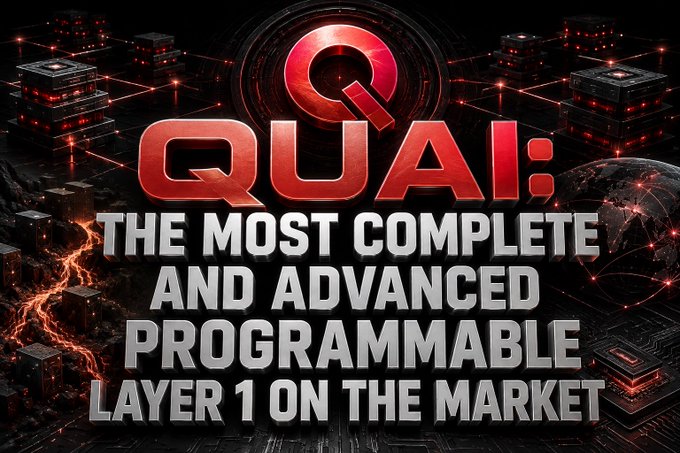 A promotional banner reading 'QUAI: THE MOST COMPLETE AND ADVANCED PROGRAMMABLE LAYER 1 ON THE MARKET' in red and white text against a dark technological background.