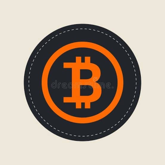 A circular Bitcoin (BTC) cryptocurrency logo icon with an orange 'B' symbol on a dark navy background with dashed border detailing.