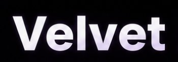 The image displays the word "Velvet" in bold white letters with a glitch effect against a black background. It appears to be a promotional or branding graphic for the Velvet platform's VU Bot, as mentioned in the accompanying post about its Telegram-integrated AI token analysis tool.