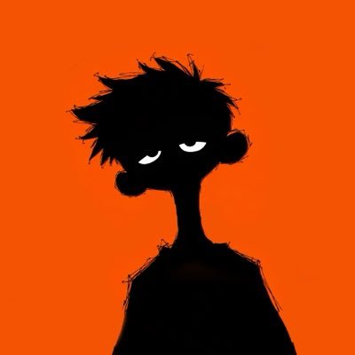 A black silhouette illustration of a person with messy hair and half-closed eyes against a solid orange background, conveying a grumpy expression.