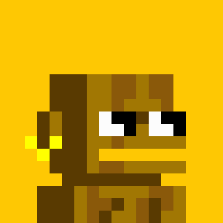 A pixel art style image of a brown character wearing sunglasses against a yellow background.