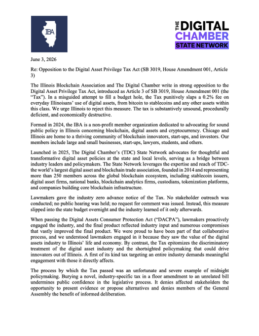 The image shows a letter written by someone named Indiana, which was sent to the Indiana chamber of commerce. The letter discusses the passing of House Bill 1042, also known as the Bitcoin bill of rights, which protects the right to self-custody in Indiana. This bill was signed into law on March 3, 2016 and became effective on June 1, 2016. The letter is addressed to the Indiana chamber of commerce and includes a request for information about the Digital Asset Privacy Act (DAPA) that was introduced as House Bill 1010 in the Illinois General Assembly in 2015.