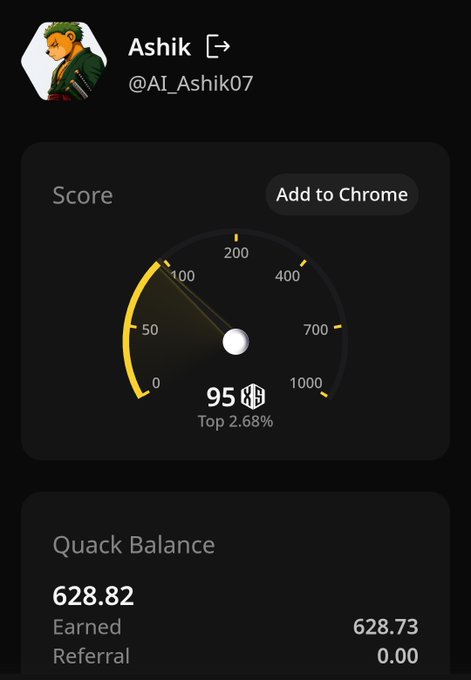 The image shows a score card for a social media platform named Quack Balance with an updated screen featuring three different areas of focus including Quack Balance, the user's profile picture, and their scores. The app has successfully been updated so far.