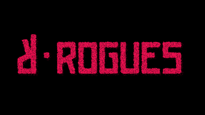 A glitch-style pink and red text logo reading 'd-ROGUES' on a black background.