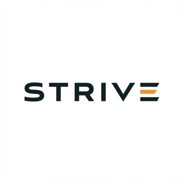 The image displays the "STRIVE" logo in bold black lettering with an orange accent on the "E," representing Strive, the bitcoin-focused asset management company mentioned in the post about their recent BTC purchases and total holdings of 19,882 BTC.