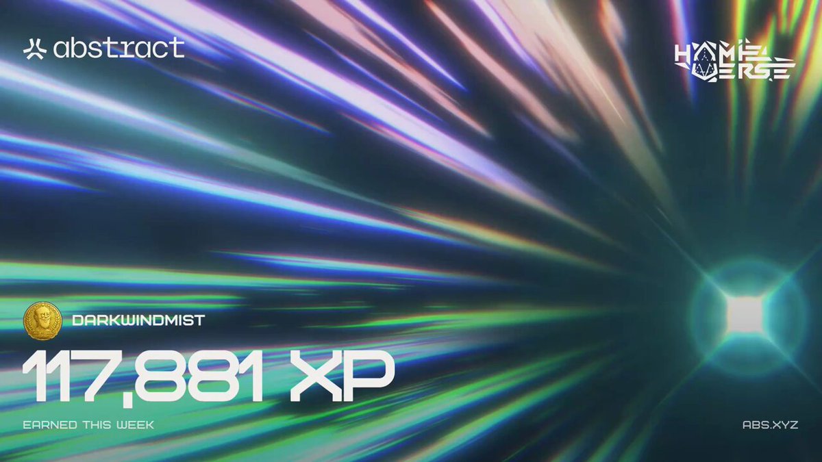 In the image, there's a poster for a website titled "Abstract Chain". The poster features two lines of vibrant colors that look like a starburst pattern, with a focus on a white circle with a blue starburst design within it. Beneath the poster, there's text in black and white that says "Happy XP Day!".
