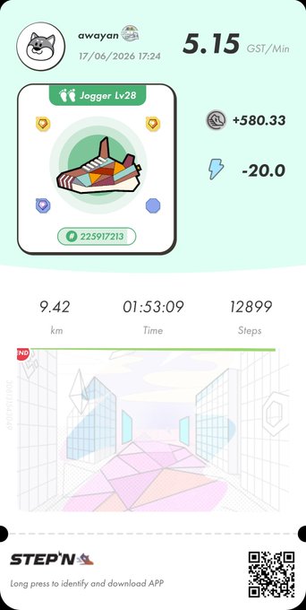 The image shows a screenshot of an app's user interface, displaying information about a step tracking feature called "StepN" that provides data about daily steps taken and distance traveled. The post suggests using this app for monitoring physical activity and improving one's health by increasing step count. The caption provides details on how to access the app in order to get personalized step counting and progress tracking based on an AirWalking tracking code, which can be shared with others through a QR code on the screen or sent via messaging apps.