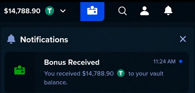 A screenshot from Stake shows a notification reading "Bonus Received: You received $14,788.90 to your vault balance" at 11:24 AM, with the same balance displayed in the top-left corner, serving as proof of winnings for the giveaway post.