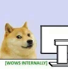 The image shows a side-eyed Doge meme captioned "[WOWS INTERNALLY]" as the Shiba Inu stares at a computer screen, humorously portraying quiet amazement—fitting for the post celebrating $DOGE's price action.