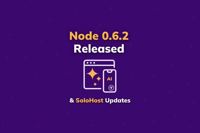 A smaller version of the same purple graphic with 'Node 0.6.2 Released', the browser and AI phone icons, and '& SoloHost Updates' text.