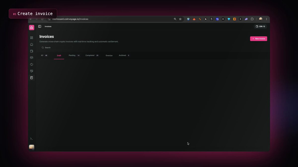 The image shows a computer screen displaying an invoice for a crypto wallet. The text on the screen reads "Every crypto invoice starts as a wallet address in a doc and a prayer. Send a CoinVoyage link instead. Client pays in USDsui. Merchant Settles 1:1 to their bank account. All with zero gas fees. Invoice → paid @SuiNetwork Sign up at coinvoyage.io to start". The image is related to the post because it provides information about how to create an invoice for a crypto wallet, which can be helpful for users of the CoinVoyage platform who want to manage their cryptocurrency transactions efficiently and securely.