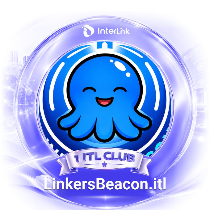 A blue octopus mascot with a cheerful smile sits inside a translucent bubble, featuring the "InterLink" logo at the top and a "1 ITL CLUB" banner below, with "LinkersBeacon.itl" displayed at the bottom. The image promotes the LinkersBeacon celebration of InterLink's 1 ITL Club campaign, inviting participants to follow and quote retweet for a chance to win 5 ITL prizes.