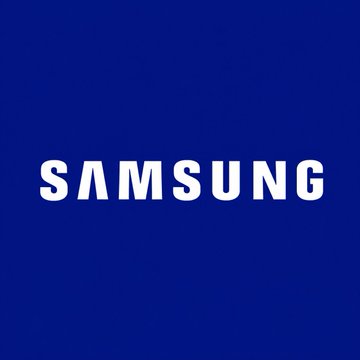 The image displays the Samsung logo in white text on a blue background. The logo represents the company that, according to the post, has announced native stablecoin support in Samsung Wallet, demonstrating USDC functionality at Galaxy Unpacked 2026.