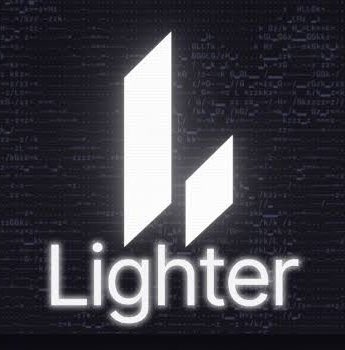 A logo for 'Lighter' displayed as white geometric shapes on a dark blue background with code-like text patterns.