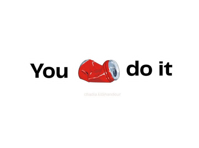 A motivational graphic displaying the text 'You CAN do it' where the word 'CAN' is creatively replaced by an image of a crushed red soda can, credited to @HadiElGhandour.