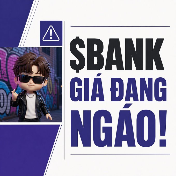 A cartoon character wearing sunglasses and a leather jacket stands next to bold text reading "$BANK GIÁ ĐẮNG NGÁO!" (which translates to "$BANK PRICE IS INSANELY EXPENSIVE!") alongside a warning symbol. The image visually reinforces the post's warning that while $BANK has solid fundamentals and ties to trending narratives, its valuation has pumped to an unreasonable level — cautioning investors against buying at current inflated prices.