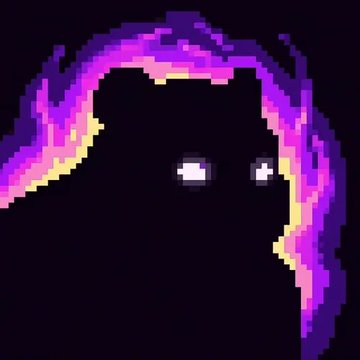 The image features a digital illustration of a person with long, flowing hair that has a strange purple flame coming out of their head, creating an eerie or mysterious appearance. The background is black and full of shadows, further enhancing the overall mysterious atmosphere of the scene. In the bottom right corner, there is some text that reads "888 pixel pandas. Minting live. GTD 0.0035 #Public is 0.004 ETH. Floor already at 0.011. No WL needed. People panic-listing for $2 in profit while the mint isn' even done. Bought mine off the jeets. Distribution is clean."