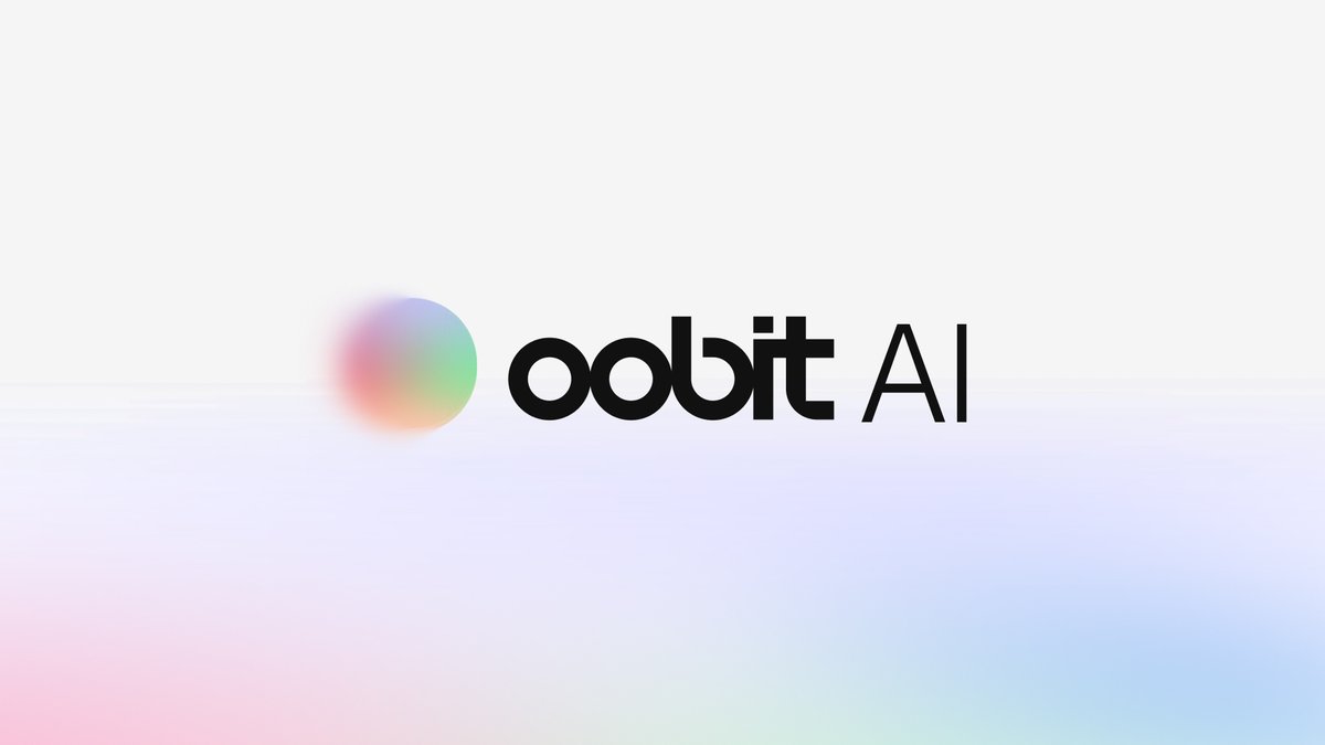 The image shows the Oobit AI logo, featuring a colorful gradient orb (blending pink, green, and blue hues) next to the company name "oobit AI" in black text, set against a soft pastel background. This branding represents the crypto payment platform mentioned in the post, which enables AI agents like Muse, Grok, Dots, and Instinct to make stablecoin payments through one-time virtual cards with user approval.