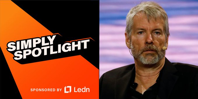 A 'SIMPLY SPOTLIGHT' banner sponsored by Ledn features a gray-haired, bearded man wearing a headset microphone against a blue background.