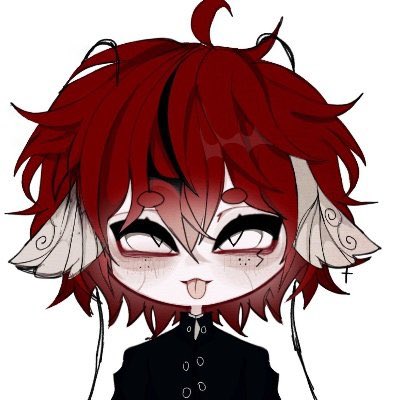 The image features an anime character with red hair styled in a messy bun, wearing a black outfit and making a funny face while sticking out their tongue. The character appears to be a fan of anime art and has been referred to as a "True anime lovers will like this".