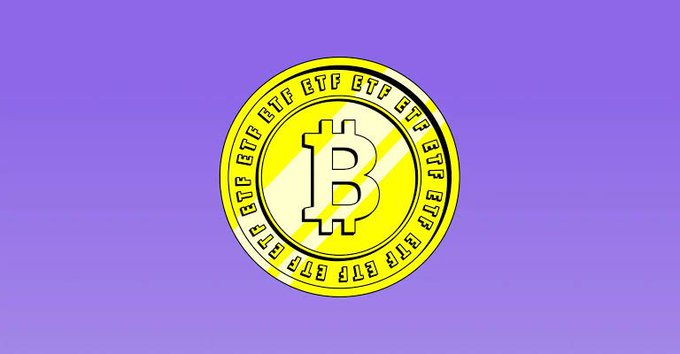 A pixel-art style golden Bitcoin coin with 'BTC' markings and the Bitcoin 'B' symbol displayed on a purple background.