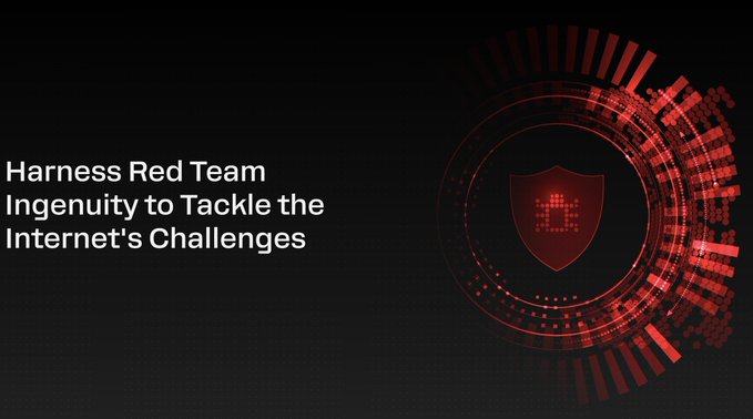 A slide with red shield imagery stating 'Harness Red Team Ingenuity to Tackle the Internet's Challenges'.