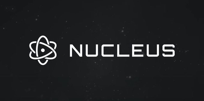 A dark logo screen displaying "NUCLEUS" with a stylized atomic symbol beside the text.