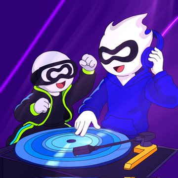 The image features a cartoon illustration of two people, one wearing a black jacket with goggles and the other wearing a blue hoodie, standing behind a DJ turntable. The DJ turntable has a record spinning on top of it. The background is purple, which complements the overall color scheme of the illustration. The caption below the image provides information about blockchains and their efficiency in terms of memory usage.