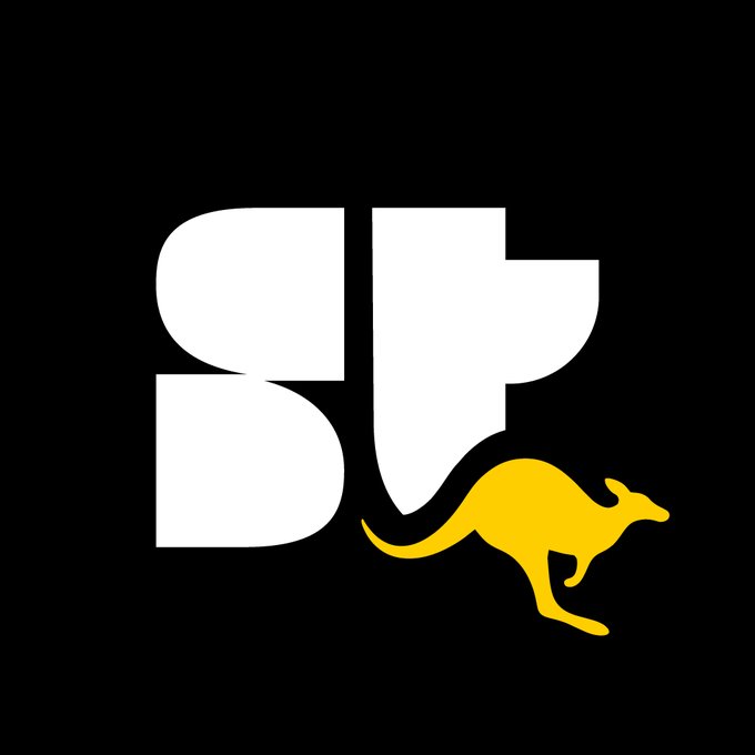 A logo on a black background featuring the letters 'SP' in white with a yellow kangaroo silhouette in the bottom right corner.