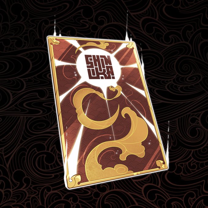 A glowing Shinka card pack with golden swirl designs bursts against a dark, patterned background, matching the post's excitement about the 5-hour countdown and upcoming pulls from Shinka.