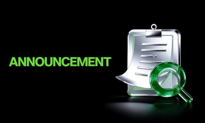 The image features a black background with a 3D illustration of a clipboard with a document and a green magnifying glass on the right side, alongside the word "ANNOUNCEMENT" displayed in bold green text on the left. This visually reinforces the post's message about MGBX's new product update announcing the availability of TradingView Drawing Tools for enhanced technical analysis.