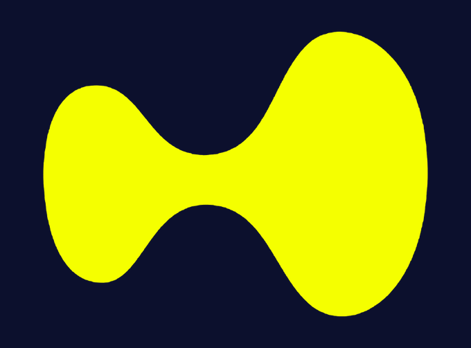 A simple graphic showing a yellow bowtie or hourglass-like shape on a dark navy blue background.