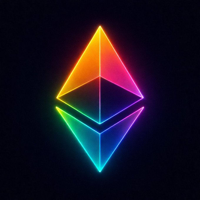 A glowing neon rainbow Ethereum logo radiates against a black background, its prismatic colors symbolizing the bright future of Ethereum adoption as regulatory clarity from the CLARITY Act unlocks new growth on platforms like Robinhood Chain.