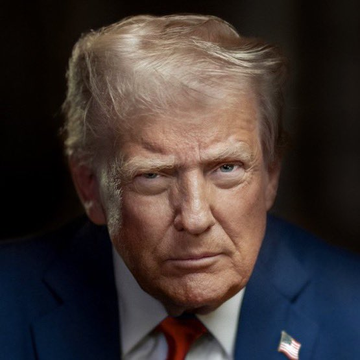 Donald Trump in a navy suit with a red tie and American flag pin, photographed in a dramatic close-up with a dark background, accompanying a post suggesting he is privately considering declaring an end to the Iran War—a development the post frames as bullish for crypto markets.