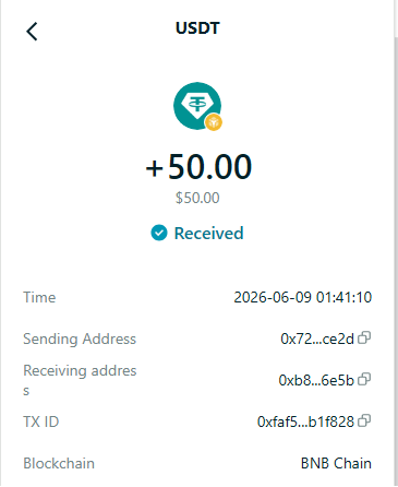 The image shows a screen displaying a phone application process for receiving money, called USDT (User-Dated Transfer). The app allows users to send Bitcoin (BTC) orETH from their accounts to other cryptocurrency wallets using an address provided by the app. The user can set up alerts and receive notifications when payments are received into their account. A list of emails is also available in the app, which contains payment information, such as transaction details, wallet addresses, and fees charged for sending money.