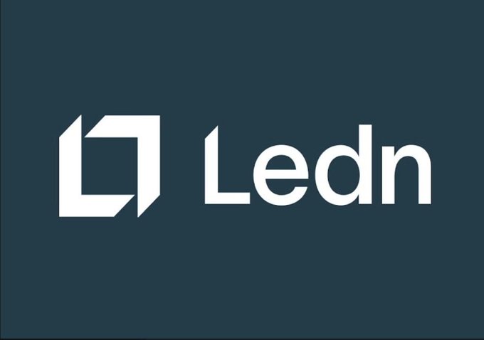 A Ledn logo featuring a white geometric bookmark-like icon next to the company name on a dark navy background.