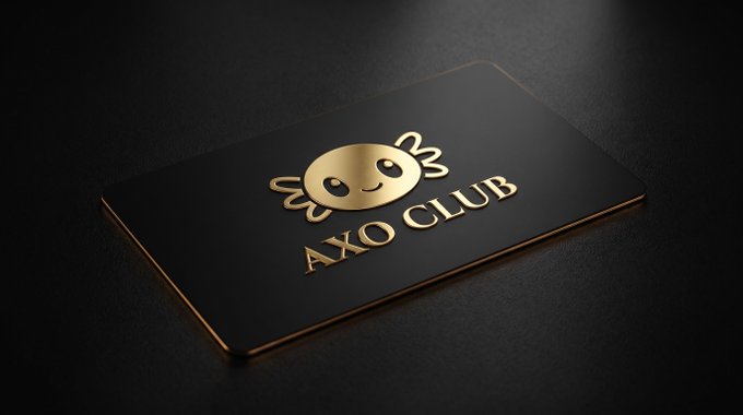 A sleek black and gold membership card featuring an axolotl logo with the text 'AXO CLUB' on a dark surface.