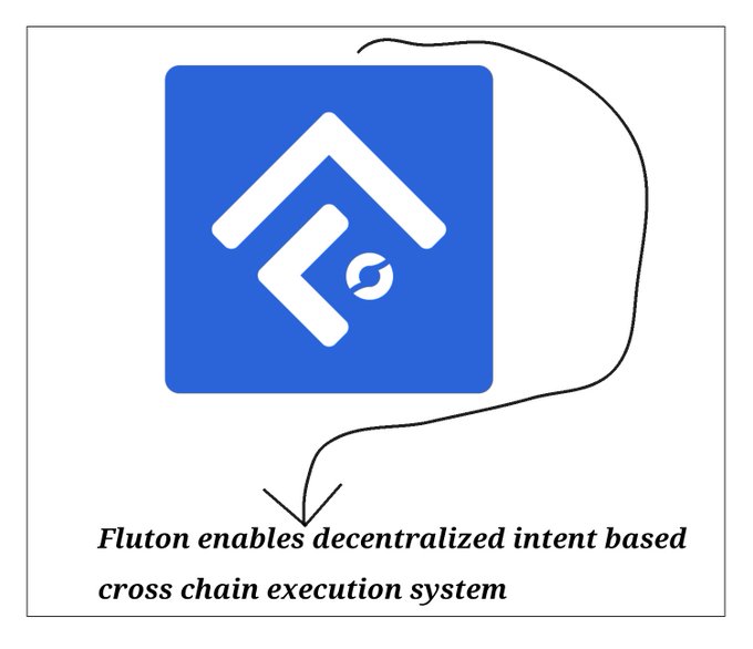 The image features a blue square logo with an arrow pointing downwards, accompanied by text explaining the purpose of the Flutton Protocol. The text states that the protocol enables users to create decentralized execution systems without needing approval from central authorities or requiring centralized control over the execution process. This allows for more transparent and secure transactions within the network.