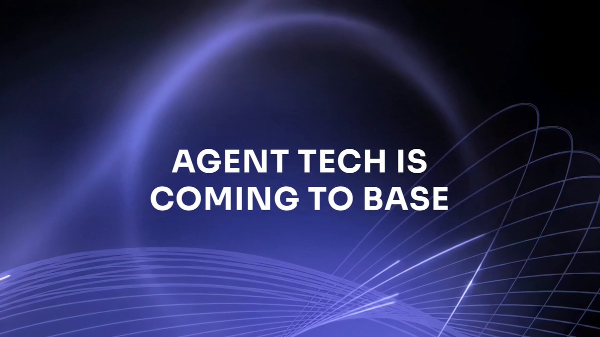 The image features a large blue circle with white lines inside of which there is text that reads "Agent Tech is coming to base". The background of the image is black, but there are some lights shining through the darkness.