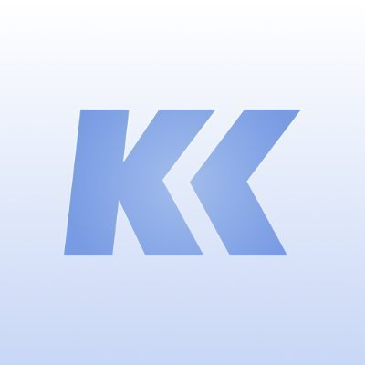 A minimalist blue gradient logo featuring the stylized letters 'KK'.