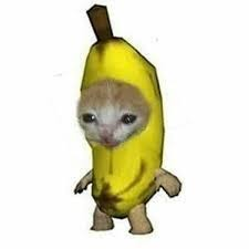 A small mammal, appearing to be a ferret, photoshopped to wear a yellow banana peel costume on a white background.