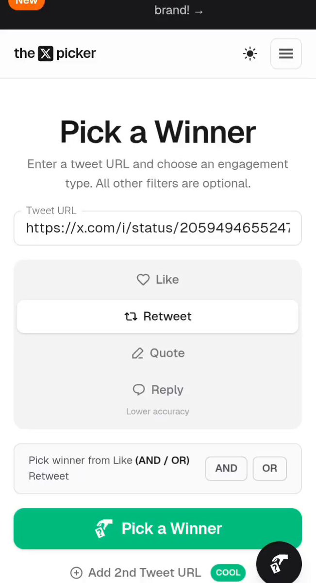 The image shows a phone screen with an app called "pick a winner" displayed, which appears to be a social media platform for users to engage with others by liking or retweeting posts from other users. The user interface has a green button that says "pick a winner", and there is also a text box on the screen where the user can enter their own tweet to participate in the challenge.