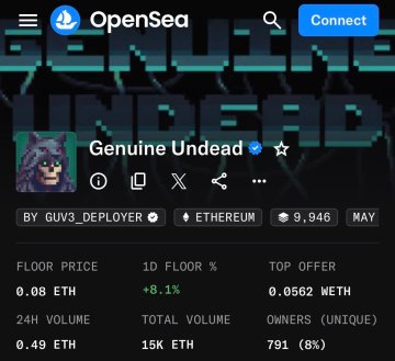 The image displays a screenshot of a social media page with a title that reads "OpenSea Genuine Undead", possibly indicating an advertisement or promotion for cryptocurrency trading or cryptocurrency mining. The caption below the title reads "Run it back Eth Genuine Undead".