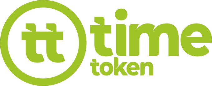 The image features a logo for an online marketplace called "Time tokens" that sells digital assets, such as NFTs (Non-Fungible Tokens). The logo consists of a green circle with the word "time" written inside it, surrounded by a white border. Below the logo is text that reads "Time tokens", indicating the name and purpose of the marketplace.