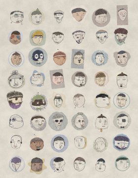 A grid of approximately 45 unique hand-drawn profile pictures, each featuring distinct artistic styles and characters with varied hats, hairstyles, and expressions. The collection is being praised by user @mannay for showcasing high-quality artistic PFPs rather than low-quality ones.