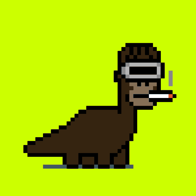 Pixel art illustration of a brown platypus wearing a white virtual reality headset against a bright lime green background.