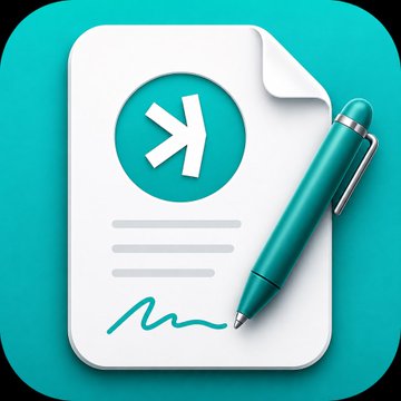 A teal app icon displays a white document with a circular teal badge containing a stylized "K" logo, accompanied by a teal pen and a signature line at the bottom. The "K" symbol relates to the post about $KAS (Kaspa), suggesting an announcement or update about the cryptocurrency is coming tomorrow.
