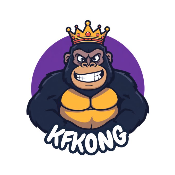 A cartoon logo of a muscular gorilla wearing a gold crown with the text 'KFKONG' displayed below.